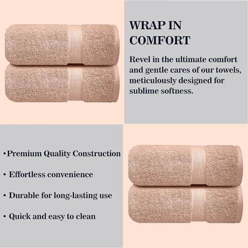 Image of Sulfar 100% Combed Cotton, Quick Drying Highly Absorbent Thick Bathroom Towels, Luxury Bath Towel Set (Pack of 2, 70 X 140 cm) - 600 GSM (Nature Lux)