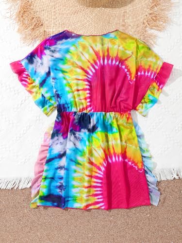 Milumia Girl's Tie Dye Mesh Beach Coverups Ruffle Swimsuit Swimwear Cover Up2