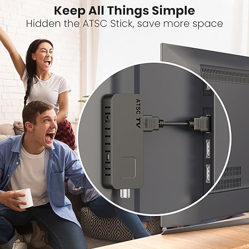 Image of DCOLOR Digital TV Converter Box - Mini ATSC Stick Hidden Behind TV, Supports HDMI Connection, DVR,1080P[Included Adapter]