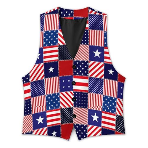 Patchwork of America Flag Men's Suit Vest Slim Fit V-Ncek Waistcoat Business Casual Vest3