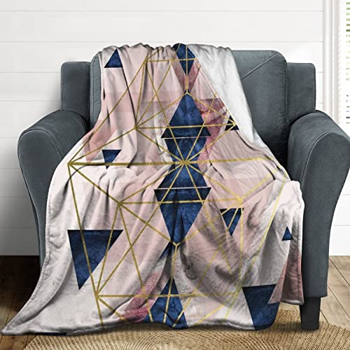 Blush Pink And Navy Geometric Perfection Flannel Fleece Throw Blankets 50"X40" Lightweight Fluffy Winter Fall Blanket Cozy Soft Fuzzy Plush Home Decor For Couch Bed Sofa Bedroom Living Room Travel #TOP6