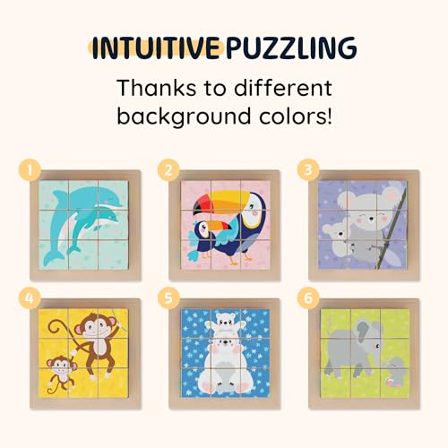 Merle Toys® 6in1 Animal Wooden Jigsaw for 2 Year Olds, 100% Beechwood, Block Puzzle for Ages 3+ - Image 2