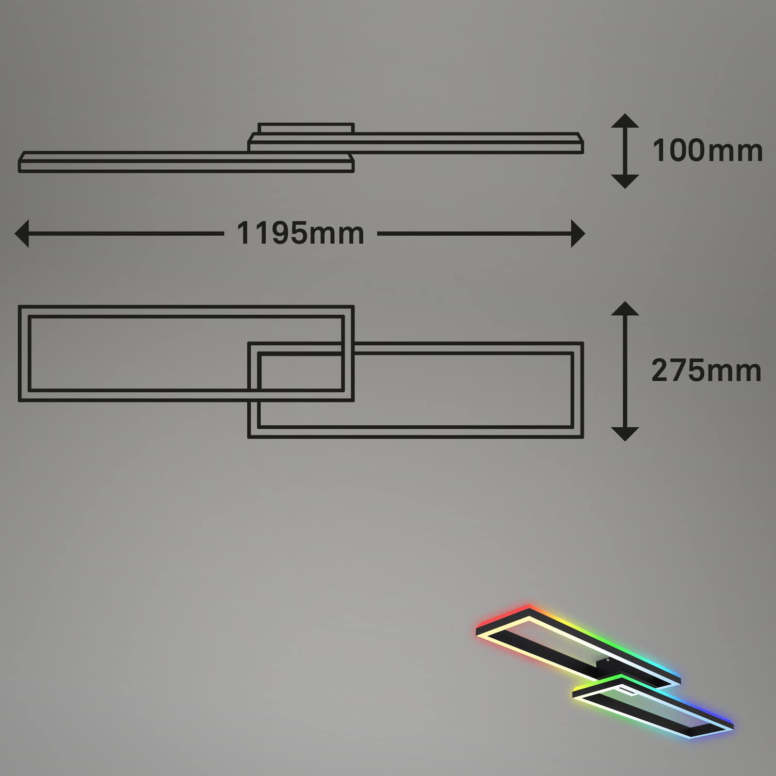 Briloner Leuchten - Deckenlampe RGB, Backlight Deckenleuchte LED, Dimmbar, Farbtemperatur einstellbar, LED Frame RGB, Fernbedienung, Schwarz