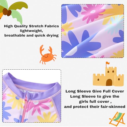 Image of Girls Swimsuit Long Sleeve Rash Guards Swim Suit 4-12Y