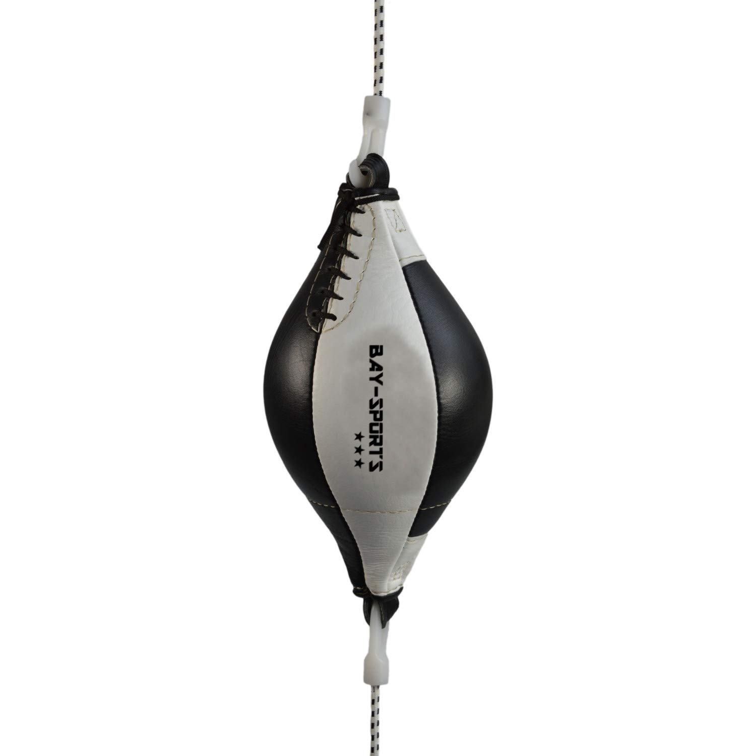 BAY Doppelendball oval schwarz weiß Punchingball Kunstleder inkl. Gummiseile Boxbirne Speedball Reflexball Boxball