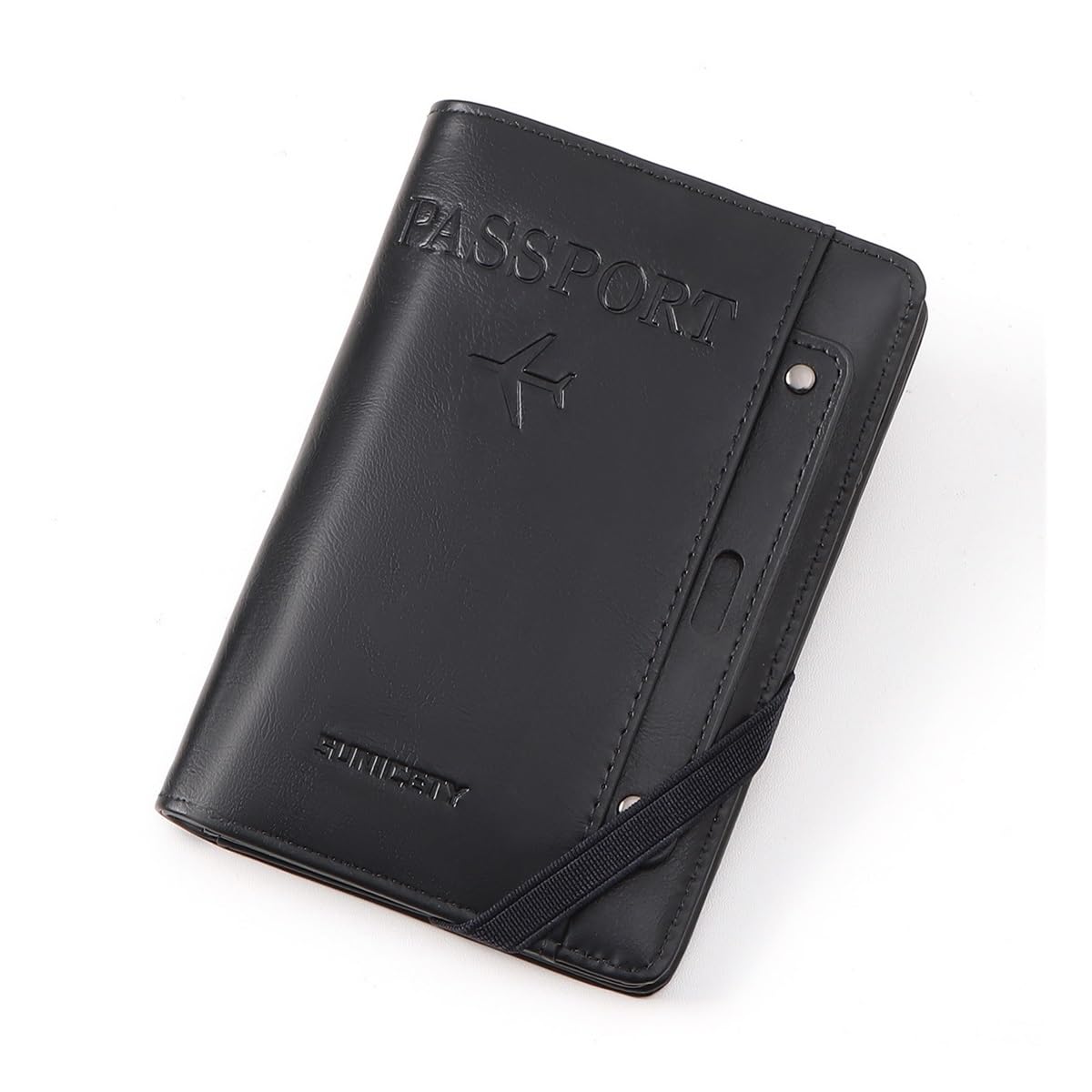 Funda de piel sintética para pasaporte de negocios con RFID para mujeres y hombres, multifunción, para tarjetas bancarias, accesorios de viaje, Black, Talla única