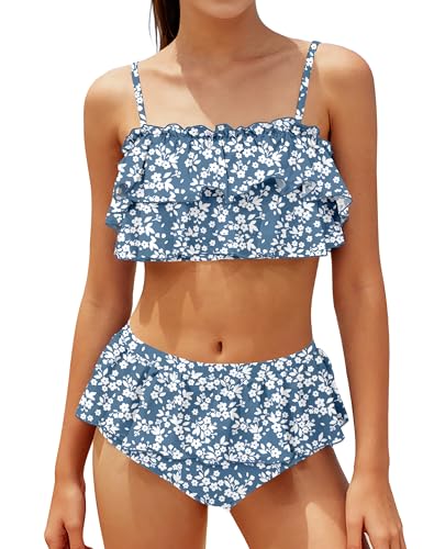 Image of NAPU Girls Swimsuit Color Block Tankini Swimsuit Quick Dry 2 Piece Bathing Suit for Girls 9-16 Years Teens Swimwear Summer