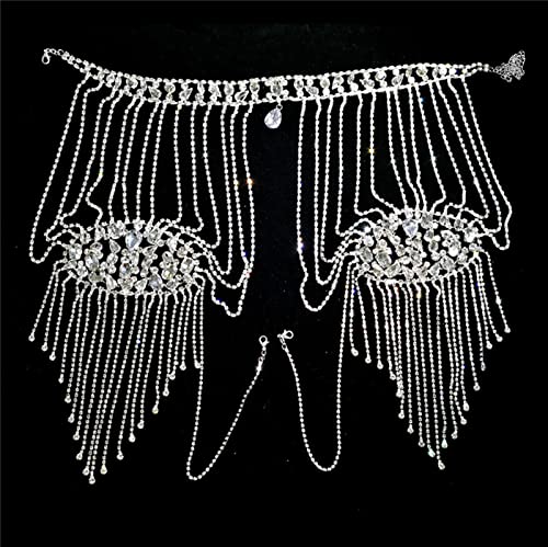 Hlongg Fashion Luxury Wedding Zircon Rhinestone Shoulder Chain Wedding Dress Long Shoulder Strap Multilayer Tassel Body Chain For Ladies Christmas Birthday Gifts,Silver #TOP6