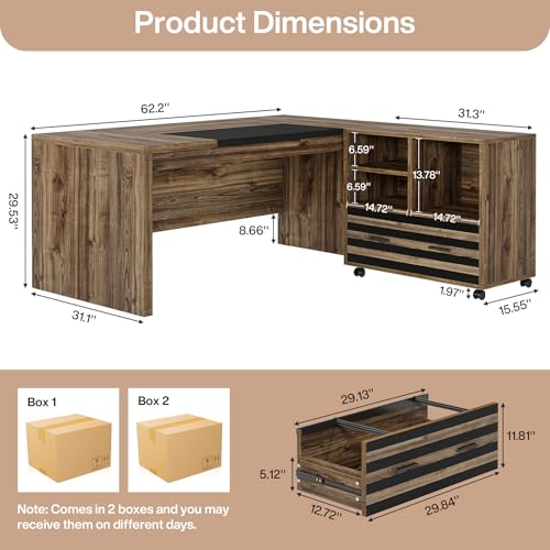 Image of Tribesigns 62.2 inch L-Shaped Executive Desk with Mobile File Cabinet