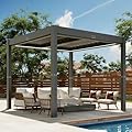 Patiowell 10x10 FT Louvered Pergola, Electric Outdoor Aluminum Pergola with LED Lights, Modern Hardtop Gazebo with Integrated Drainage & Adjustable Roof for Patio Backyard Deck, Gray