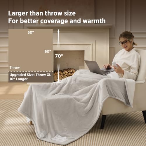 Image of Bedsure Heated Blanket Throw XL, Soft Electric Blanket with Preheat, Cream