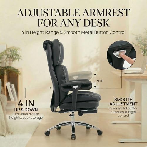 Image of Efomao Big & Tall Desk Chair, Wide Executive Office Chair with Footrest Black