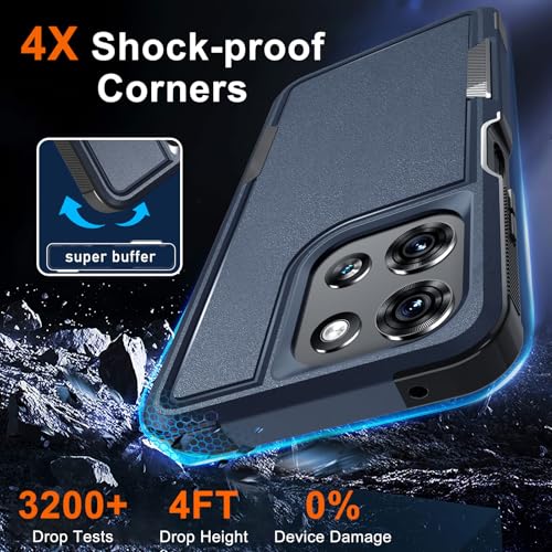 RMOCR for Moto G 5G 2025 Case, Full Body Heavy Duty Rugged Shockproof Protective Phone Cover with Lanyard Strap, Tempered Glass Screen Protector, Navy Blue by RMOCR - Used condition - Image 5