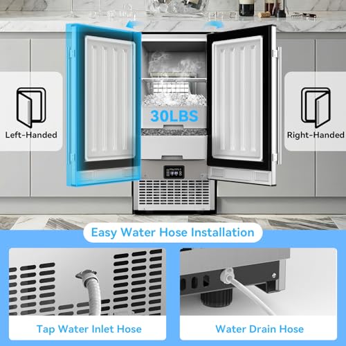 Image of SOZT Under Counter Ice Maker with Refrigerator Function, 120LBS /24H | Commercial Ice Machine, No-Melt Ice Storage, 24H Timer & Self-Cleaning, Built-in /Freestanding for Home Bar Cafe Restaurant