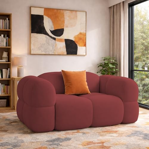Image of Casaliving Vetras Modern Velvet Bubble Cloud Sofa, Tufted Design Upholstered 1 Seater Sofa Set for Living Room, (Maroon Colour) Premium Velvet Fabric Sofa