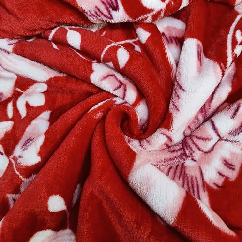 Image of Winter Premium Flannel Velvet Warm Duvet Cover Quilt Cover | Rajai Cover | Blanket Cover | Comforter Cover Single Size 60x100 inches Woollen (Red and White., Single Bed)