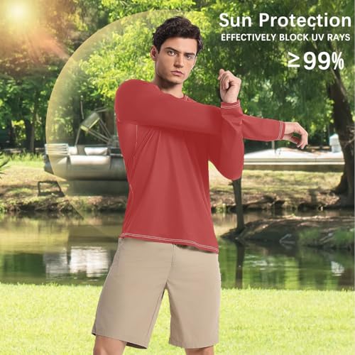 Fire Red Men's UPF 50+ Swim Shirts Fishing Loose UV Sun Protection Hiking4