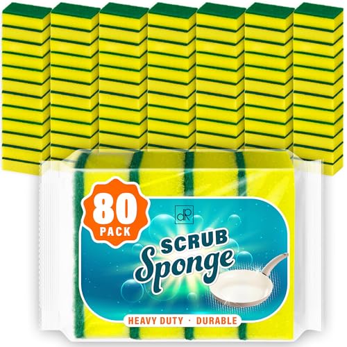 Image of DecorRack 80 Kitchen Scrub Sponges, Heavy Duty Bulk Pack, Yellow