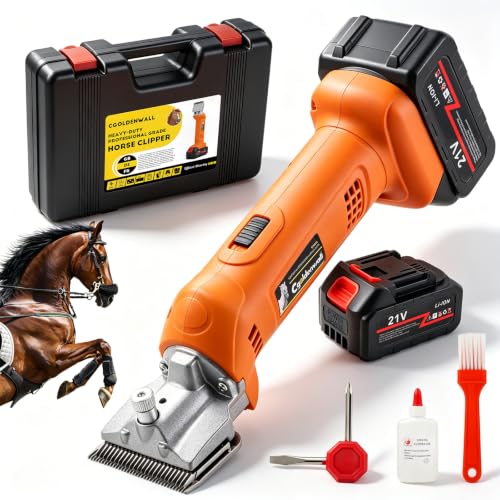 CGOLDENWALL Esquiladora Caballos Inalambrica 690W, 6 Velocidades | Profesional, 2x4000mAh Baterias, 4H Autonomia, Bovinos Cabras, Naranja