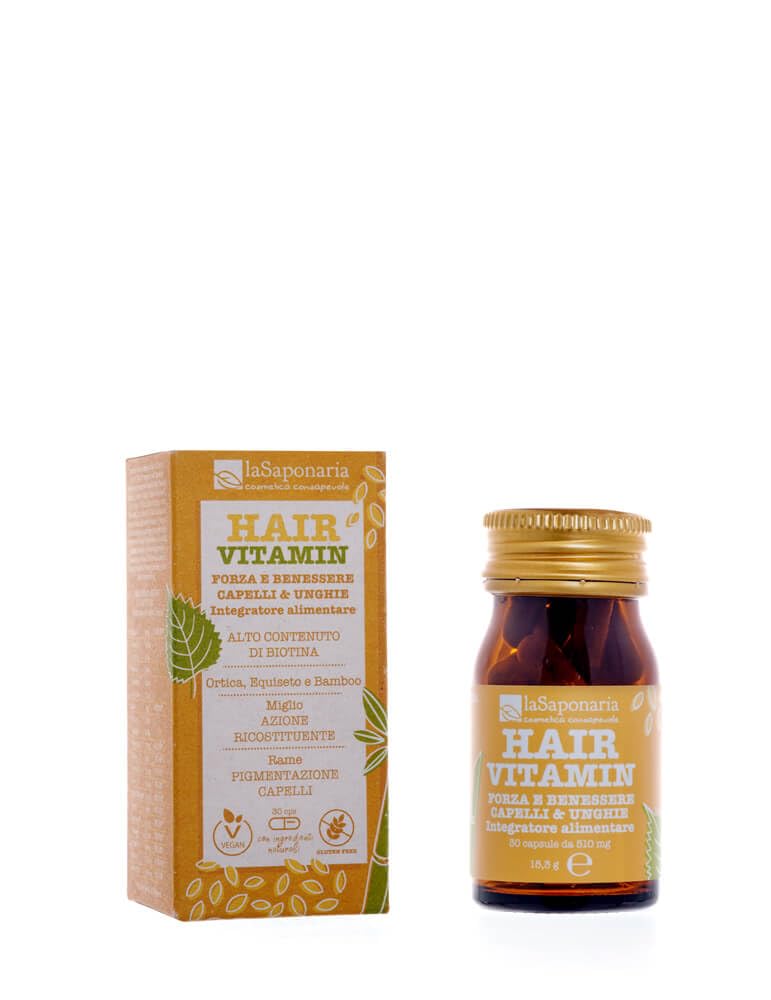 La Saponaria | HAIR VITAMIN - Integratore alimentare capelli e unghie, A base di Ortica, Equiseto e Bamboo, 30cps