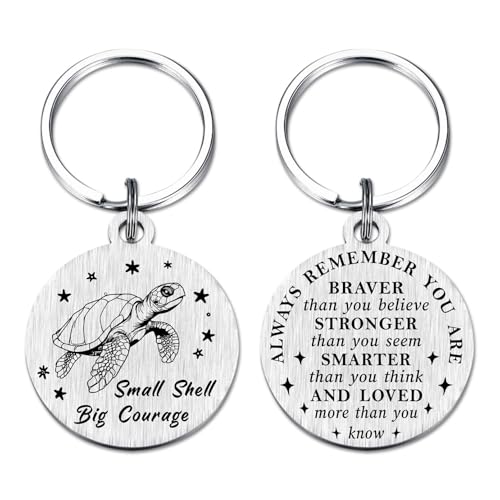 Richesele Turtle Keyring - Small Shell Big Courage Sea Turtle Gift - Double-Sided Stainless Steel Inspirational Turtles Keychain for Women Girls Him Her