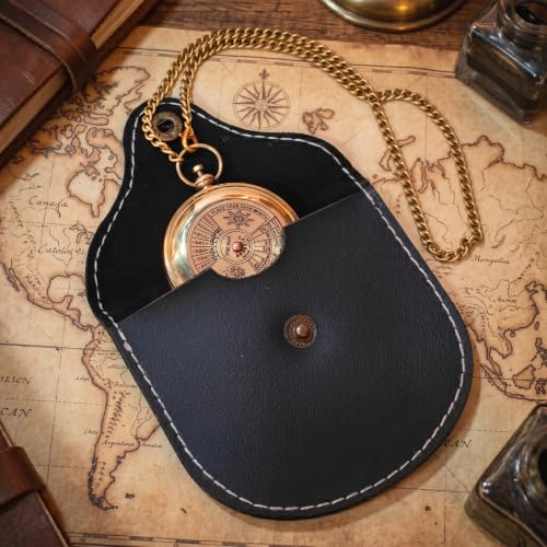 Brújula Vintage de Latón con Calendario y Estuche de Cuero miniatura 1