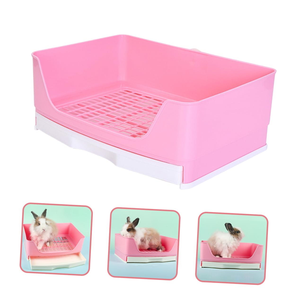Toilette per Coniglio Cassetto, Plastica Rosa, Antiodore | Lettiera per Coniglio Nano, a Perdite, per Coniglio e Criceto, Uso in Salotti e Parchi