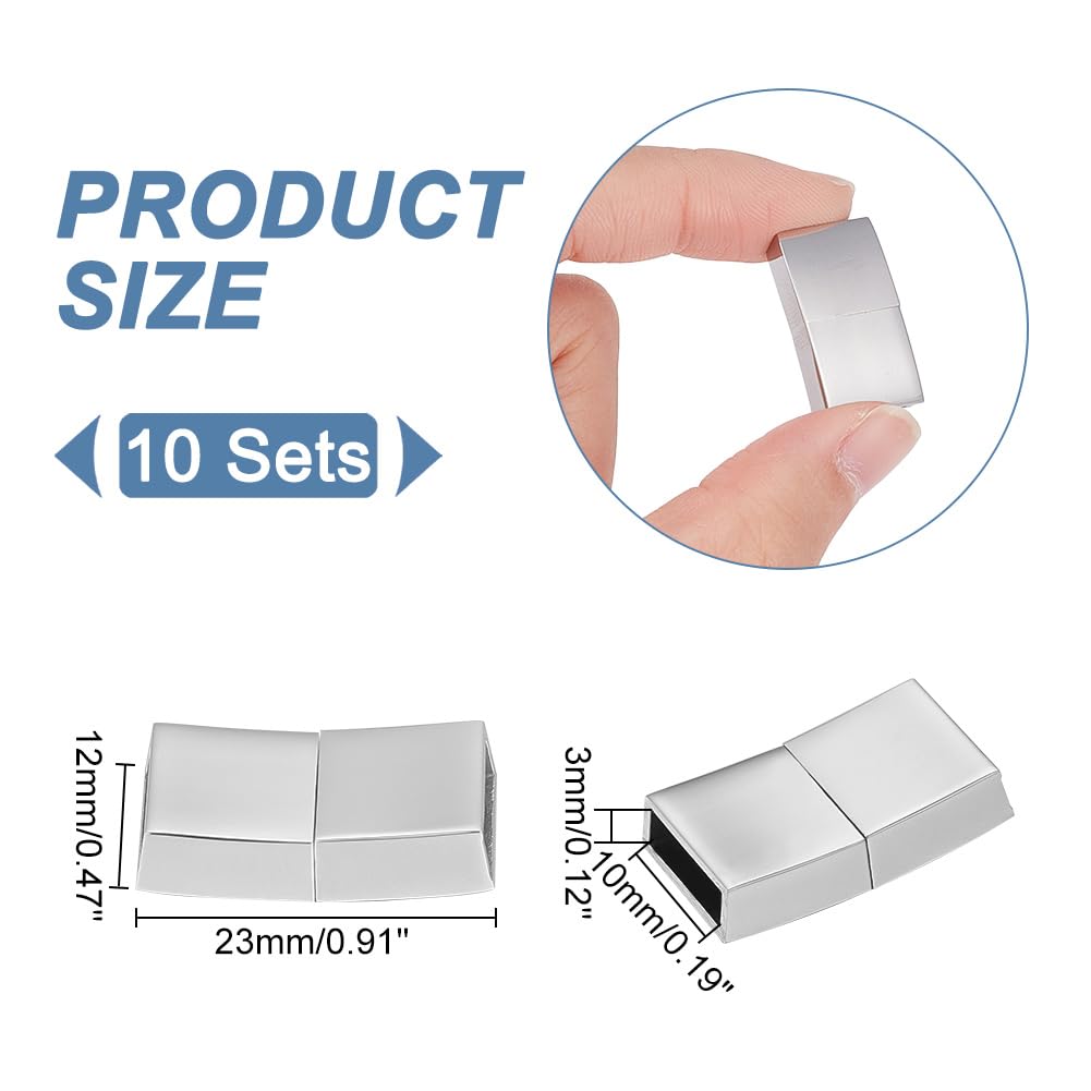 Lot de 10 fermoirs magnétiques rectangulaires en acier inoxydable avec fermoir magnétique en vrac avec mécanisme de verrouillage pour la fabrication de bracelets, montres et bijoux_[22 x 11 x 5 mm]