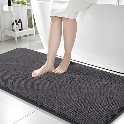 Image of OLANLY Thick Memory Foam Bathroom Runner Rugs 59x24, Extra Soft Absorbent Long Bath Rug, Quick Dry, Non-Slip, Machine Washable Bath Mats for Bathroom, Tub and Shower, Home Decor Accessories, Dark Grey