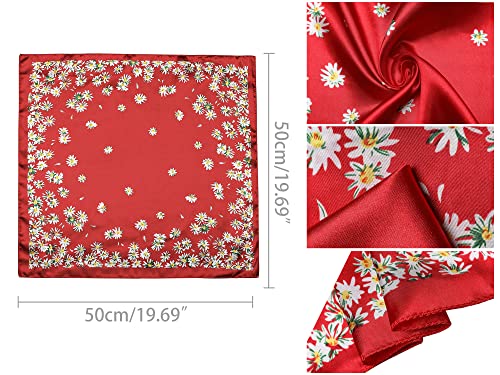Allegra K 2Pcs 50cm Women Satin Printed Square Kerchief Hair Wrap Neck Scarf 50 * 50cm/19.69 * 19.69"(L*W) Red Dots&Red Floral3