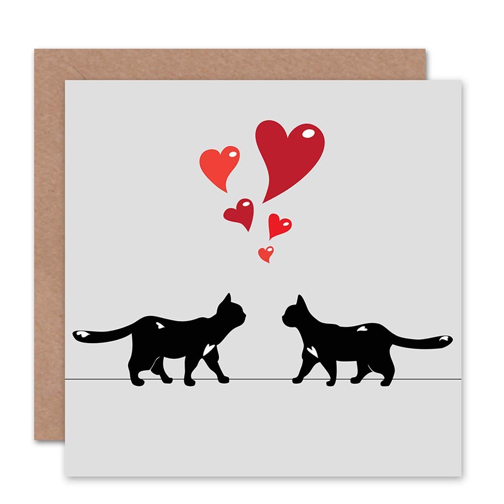 Wee Blue Coo Valentines Cats Love Hearts Art Sealed Greeting Card Plus Envelope Blank Inside