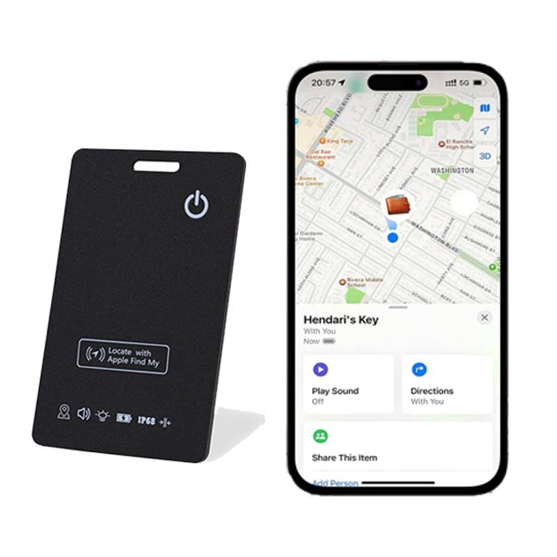 Air-Tag Wallet Tracker Card, Ultrathin GPS Tracker for Wallets Work with Apple Find My (iOS Only), Wireless Charging Tracking Device for Wallet, Luggage, Key, Passport (Black) (K2_Waterproof)