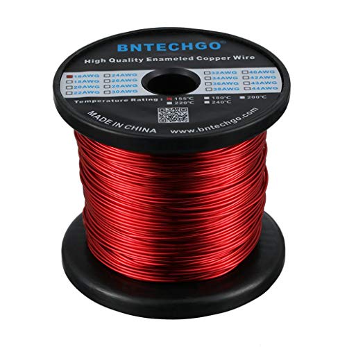 Image of BNTECHGO 16 AWG Magnet Wire - Enameled Copper Wire - Enameled Magnet Winding Wire - 5 lb - 0.0492 inch Diameter 1 Spool Coil Red Temperature Rating 155℃ Widely Used for Transformers Inductors | 16 Gauge Enameled Copper Coil Wire Widely Used For Transformers, Inductors, Speakers, Electromagnets, Educational Experiments