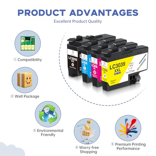 Image of Miss Deer LC3039 BK /C /M /Y Ink Cartridges,Compatible Replacement for Brother LC3039 XXL LC-3039BK,Work for Brother MFC-J5945DW MFC-J6945DW MFC-J5845DW MFC-J6545DW,4 Pack