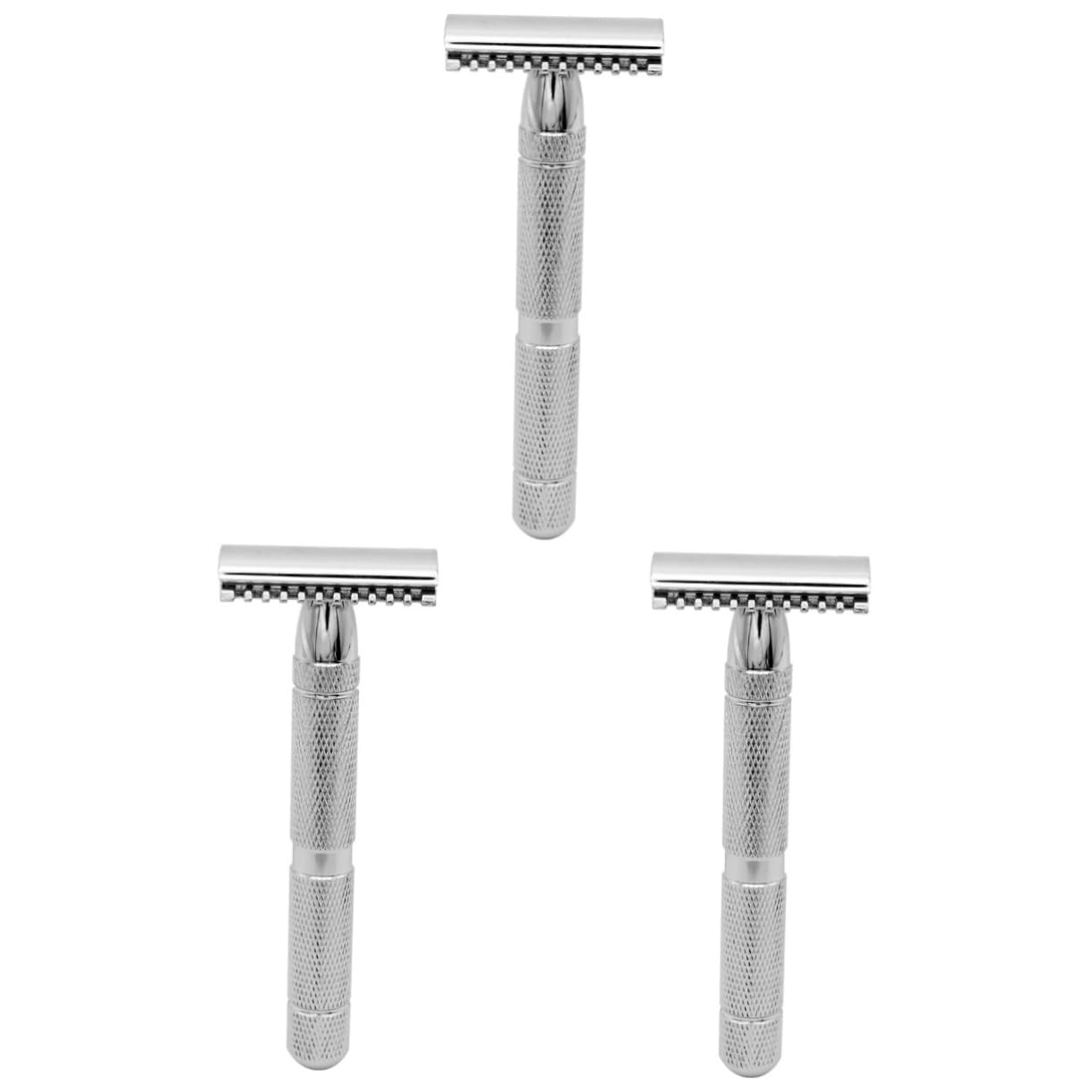 CALLARON 3pièces Rasoir De Sécurité Acier Pour Rasoir Double Finition Texturée Pour Main Pour Rasage à Ou Salon