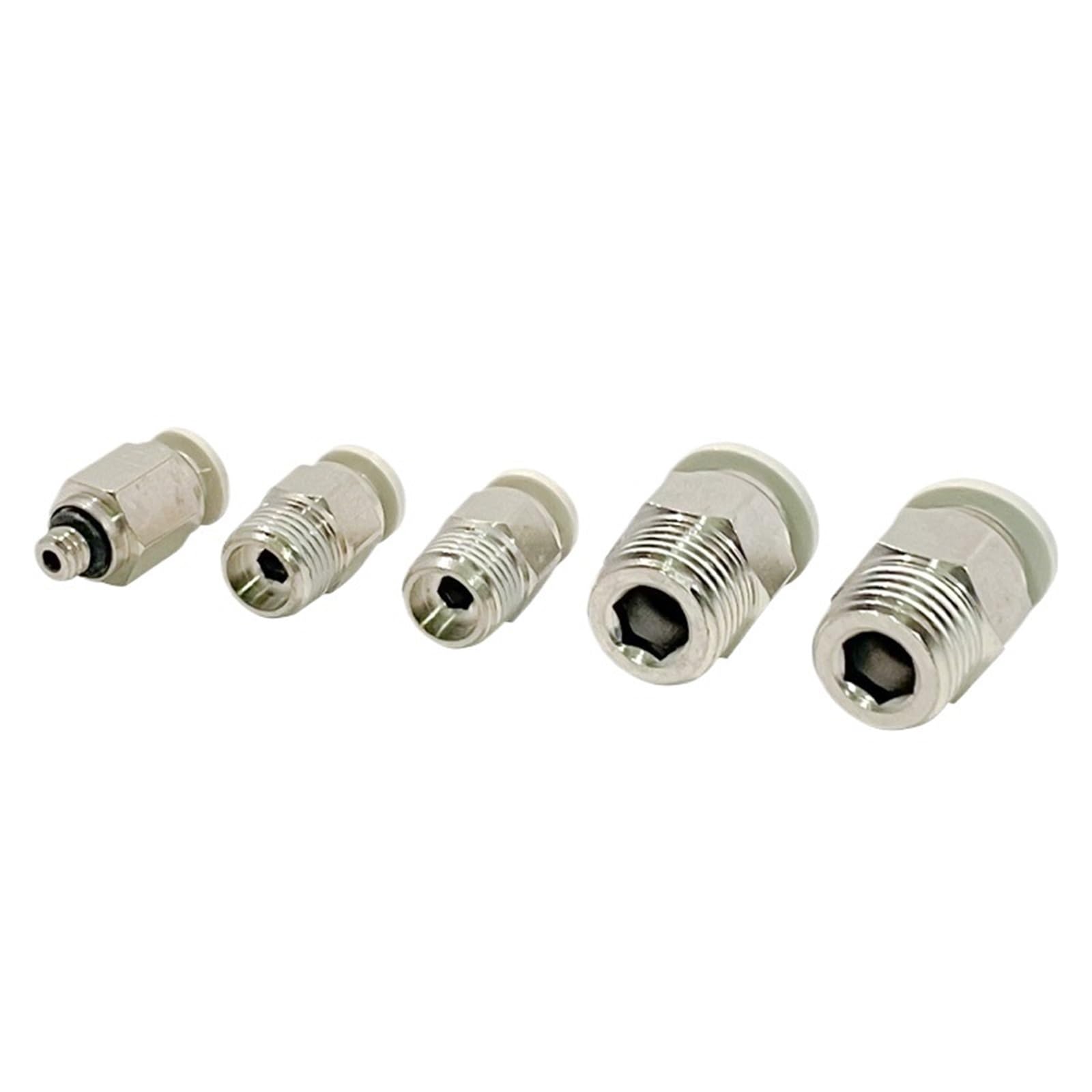 100 Pezzi Raccordi Pneumatici PC Bianchi Connettori rapidi BSPT1/8 1/4 3/8 1/2 Filettatura Maschio Tubo Aria Spingere in Diametro Esterno 4/6/8/10/12 mm(PC4-01)