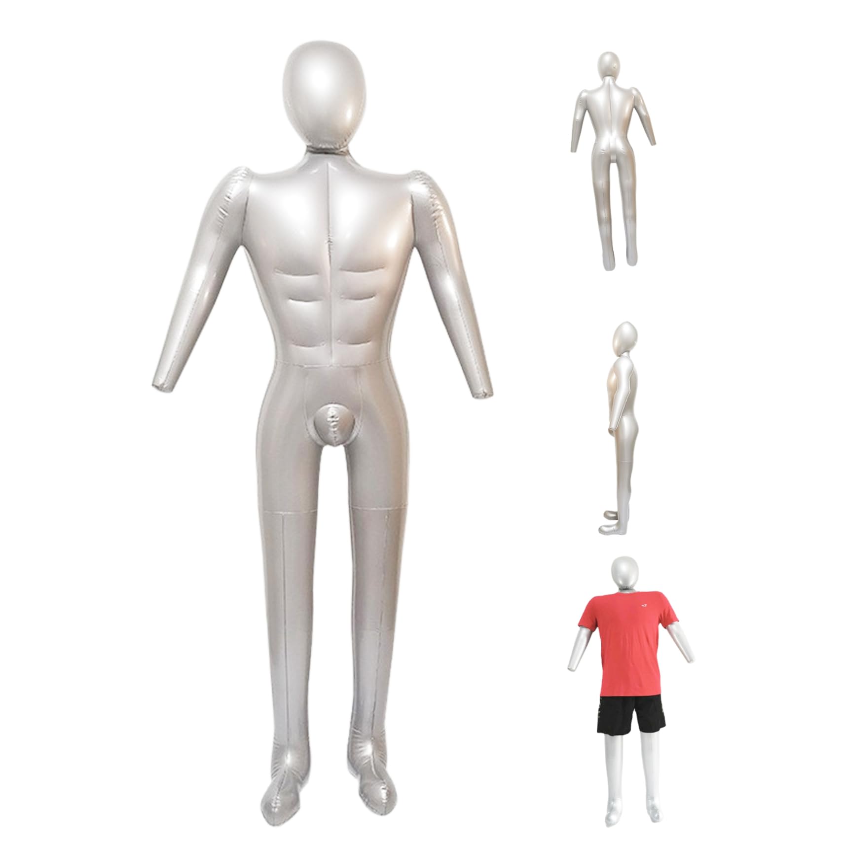 Hbbgdiy Men's Silver Inflatable Mannequin Full Body Pvc Man Blow Up Inflatable Dummy With Arms Soft Mannequin For Clothing Shop Window Retail Photography Fashion Styling