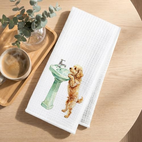 Image of Hanamiya Na 4 Pcs Funny Poodle Bathroom Hand Towels 24x14 Inch, Poodle Gifts Absorbent Microfiber Dish Cloth Towel, Poodles Mom Gifts Waffle Weave Hand Towels for Toilet Home Dog Bathroom Decor