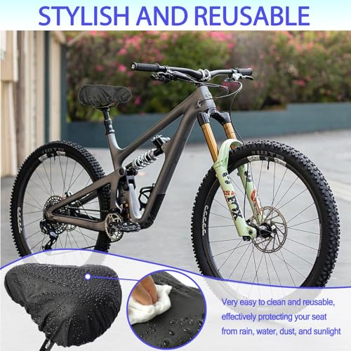 Image of Waterproof Bicycle Seat Covers Dustproof Rainproof UV-Resistant and Windproof Easy to Install and Clean Reusable Suitable for Men's and Women's City Bike and Wide Seats(2pcs Black)