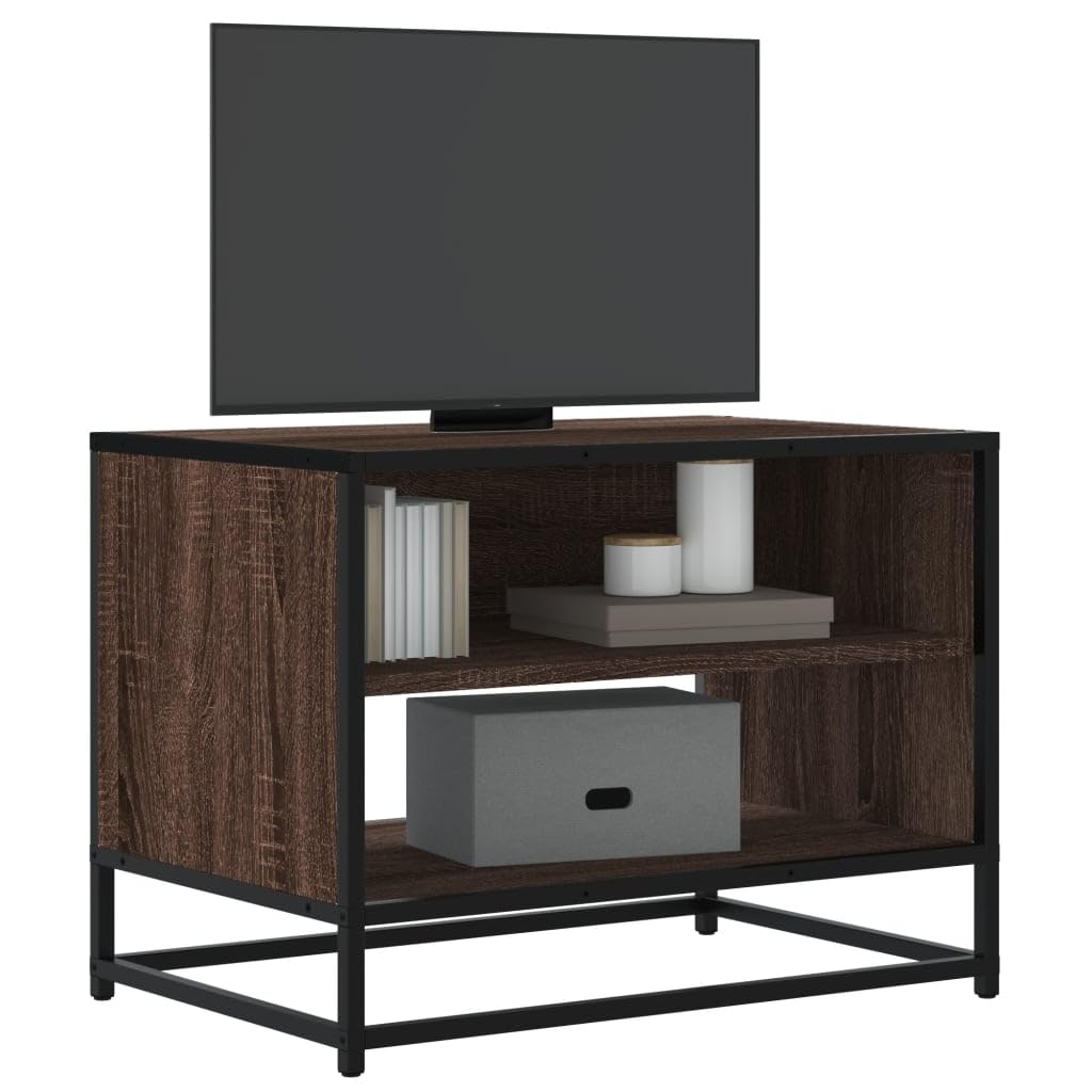 Meuble TV marron bois et métal compact pour ranger vos câbles et désencombrer le salon