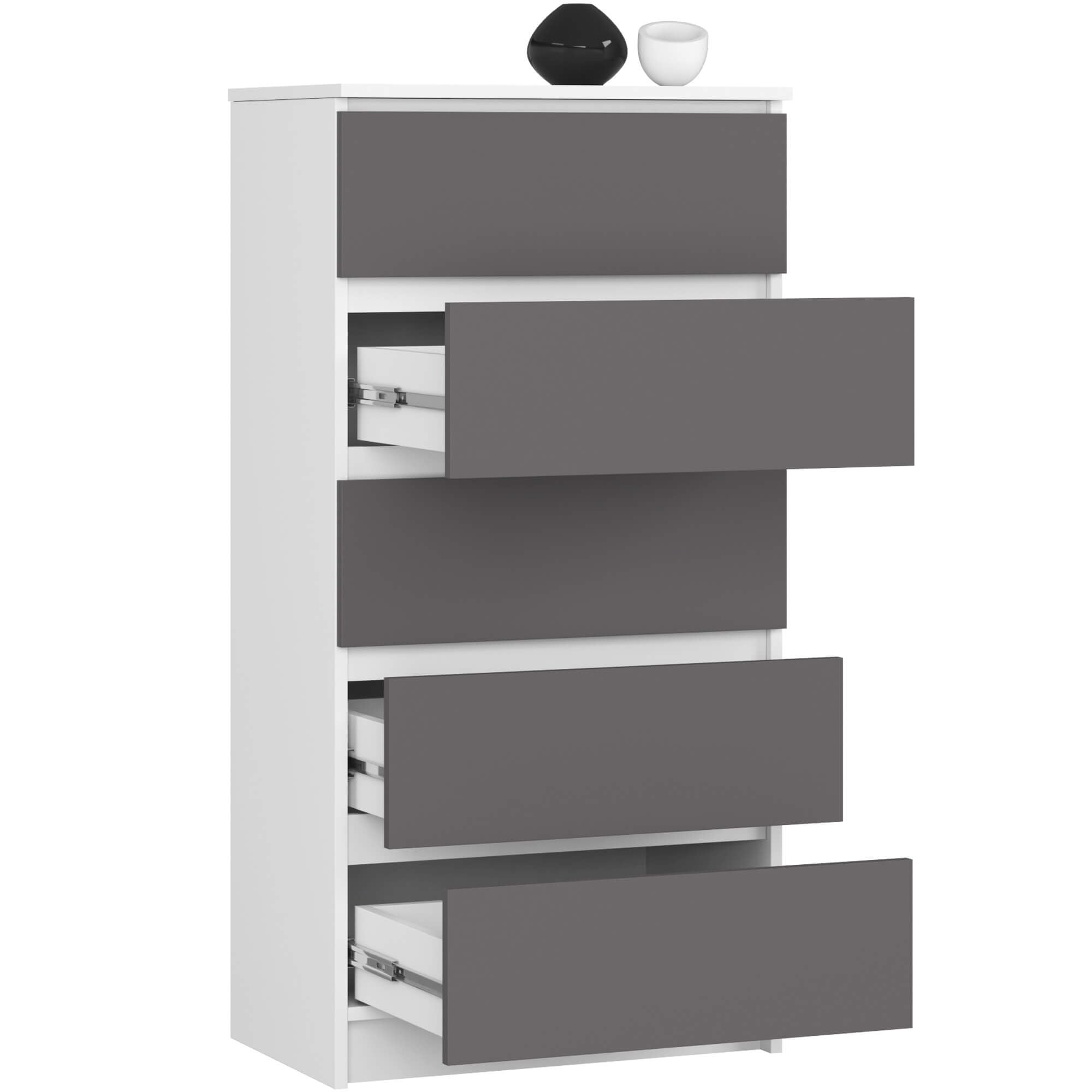 AKORD Cassettiera K60 con 5 Cassetti | Credenza Alta | Moderna Mobiletto per Soggiorno Sala da Pranzo Camera da Letto Corridoio Bagno | Armadio Cameretta | 60x121x40 cm, 39kg | Bianco/Grigio grafite