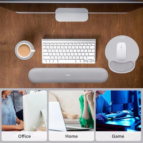 Image of MOSISO Wrist Rest Support for Mouse Pad&Keyboard Set, Circle Curved Ergonomic Mousepad&Coaster Non-Slip Base Home /Office Pain Relief&Easy Typing Pad with Soft Cloth&Raised Memory Foam, Gray