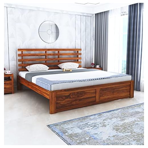 Ganpati Arts Sheesham Wood Bed King Size Wooden Bed Without Storage Solid Wood Beds for Bedroom Living Room Home Double Bed Furniture (Natural Finish)