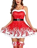 Avidlove Christmas Lingerie for Women Lace Babydoll Santa Nightwear Chemise Nightie Red S