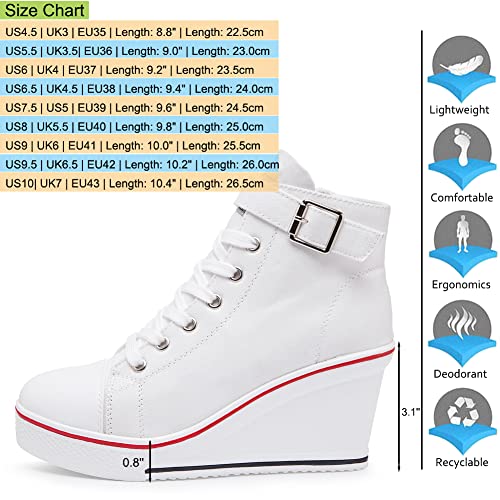 Mei MACLEOD Wedge Heel Sneaker for Women High Heel Sneaker Side Zipper/Lace Up Canvas Shoes for Ladies College Students2