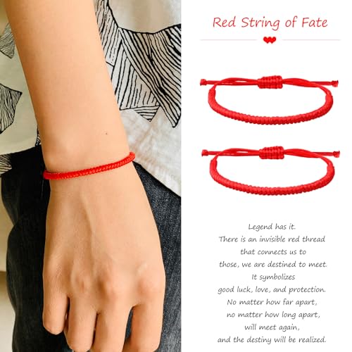 Set of 2Pcs Red String Bracelet for Women Men,Handmade Lucky Protection Couple Matching Bracelets Adjustable Kabbalah Evil Eye Tibetan Long Distance Bracelet Friendship, Graduation Gift2