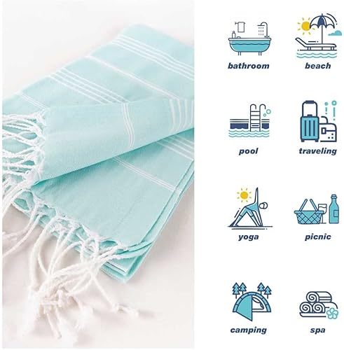 Miniatura 6 de Hencely Toalla de playa turca de gran tamaño de 37 x 68 pulgadas, sin arena, de secado rápido, ligera, esencial de viaje para piscina y baño,