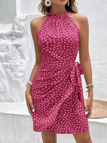 Image of LIGHT DOT Women's Summer Dress Dot Print Halter Neck Tie Waist Casual Zipper Back Sundress Vacation Outfits