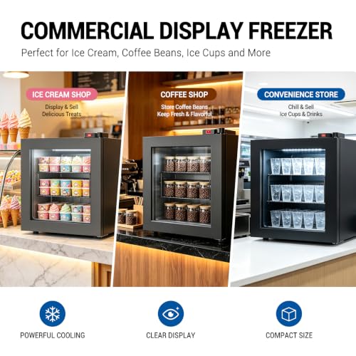 Image of 1.1 Cu Ft Mini Freezer Display Freezer with LED Light 2 Removable Shelves 7 Temperature Settings -8F to 14F Perfect for Liquor and Ice Cream Match Day Parties, Home Bar Game Day &Soccer Party