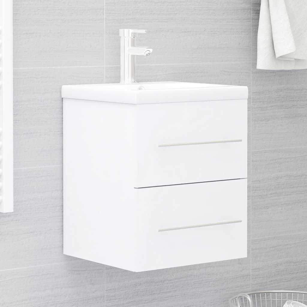 Armoire d'évier Blanc en Bois d’ingénierie 41x38,5x48 cm avec tiroir, Rangement Salle de Bain, Meuble sous Vasque Robuste, Design épuré pour Organiser Toilette et buanderie